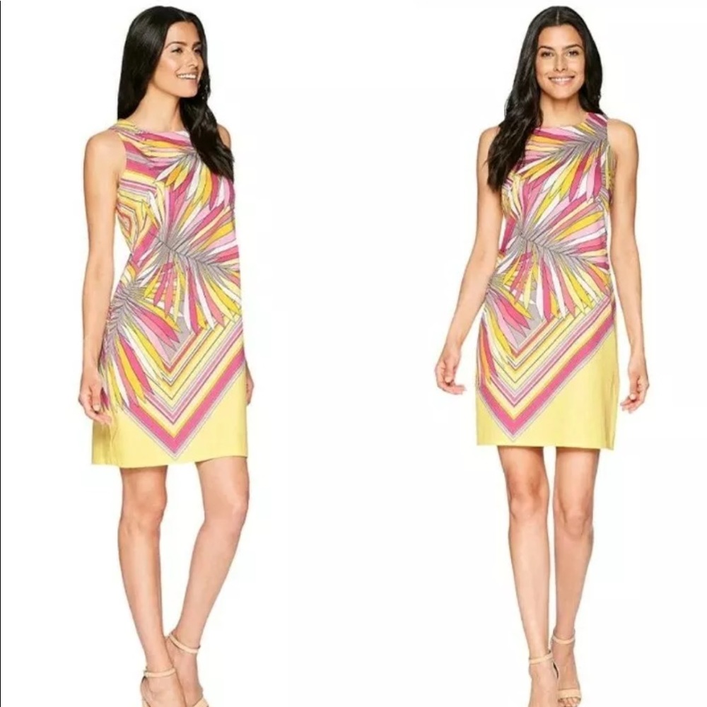 London Times Yellow Crew Neck Dress Women Size 10